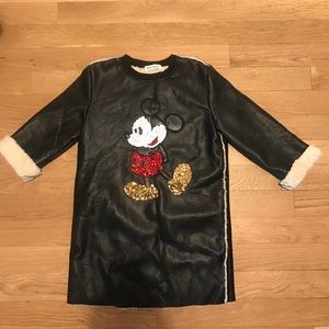 Mickey leather dress with shearling inside